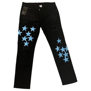 OIIIO Men's Patch Ripped Stretch Regular Fit Jean